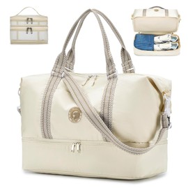 SPAHER easyJet Cabin Bag 45x36x20 Foldable Travel Duffle Bag with Shoes Compartment Carry-on Travel Handbag Under-seat Cabin Bag Lightweight Holdall Suitcase Handbag Weekend Bag for Man Woman Beige