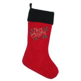 Yuletide Greeting Merry Christmas Embroidered Cotton Velvet Stocking 27cm x 50cm