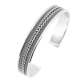 Treasure Bay Mens solid 925 Silver Bangle Bracelet | Classic 925 Sterling Silver Torque Bangle Bracelet Braided Bangle for Menand Women