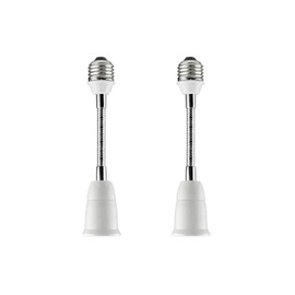 E26/E27 Light Socket Extender Adapter, 25cm/9.8 inch Light Bulb Extension,E26 to E26 Flexible Extension,360° Bendable Adjustable Standard E26/E27 Bulb Screw Base Extender Adapte,White (2 Pack)