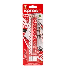 Kores - Pencils Set - Pastel Coated - Grafitos Pencils, HB, Soft, Triangular - Drawing Pencils, HB Pencils, Pencil Set, Art Supplies - Pack of 4 Pencils with Rubber