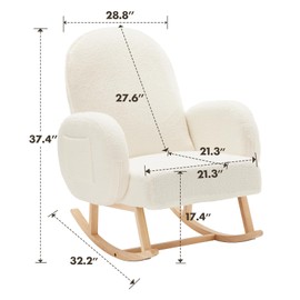 Jocoevol Upholstered Rocking Chair, Glider Chair with Side Pocket, Rocking Accent Chair with Rubber Wood Legs, Wooden Nursery Rocking Chair for Living Room, Bedroom, Nursery