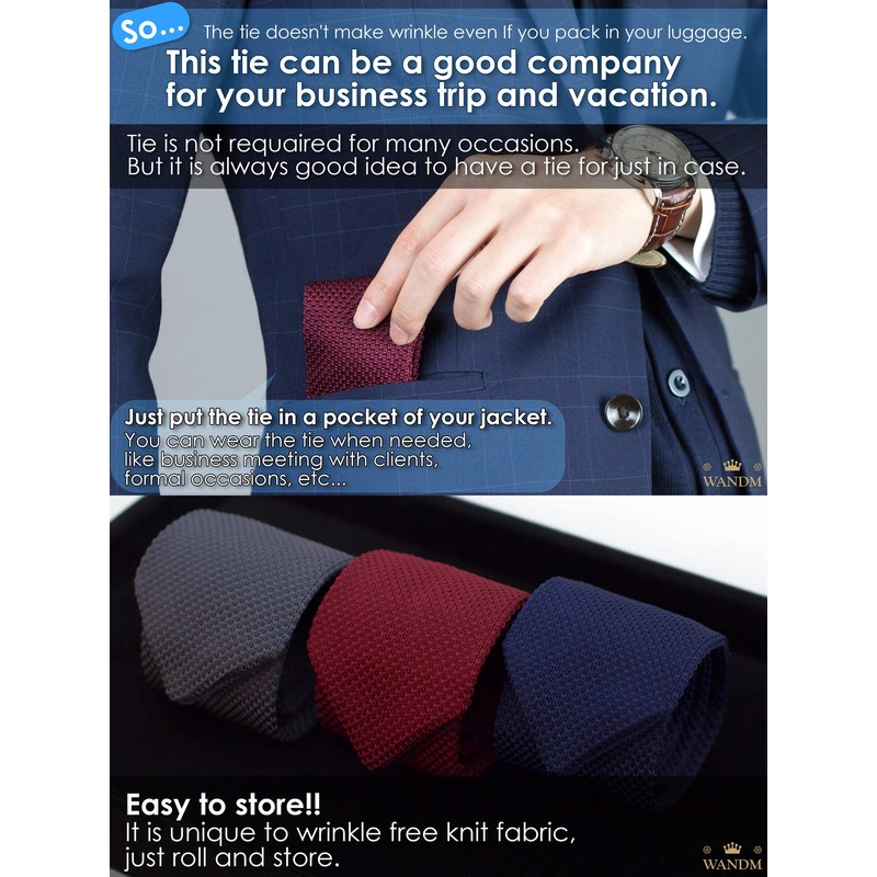 WANDM Men's Pointed Knit Tie Necktie Width 2.75 inches Washable