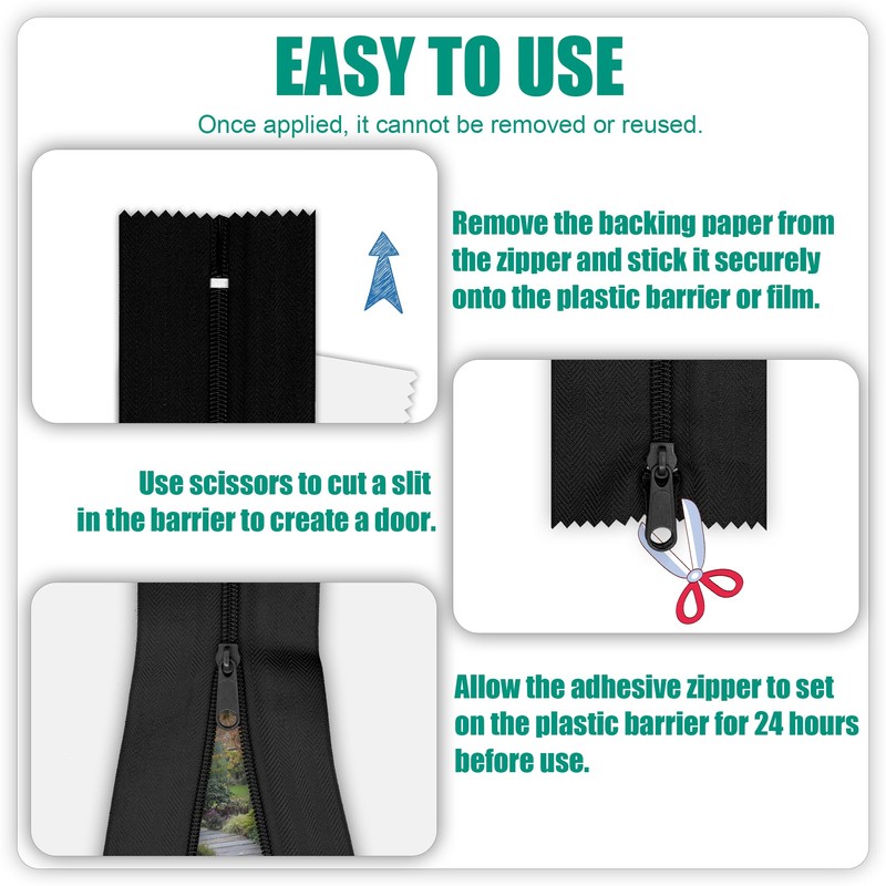 MAYOKEN® 2-Pack Black Heavy Duty Peel & Stick Zipper, 7ft