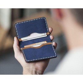 Brown and Blue Leather ID Card Holder Wallet Durable Storage of ID, Credit Cards and Banknotes, Card Holder, Leather Wallet, Wallet