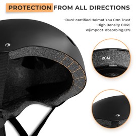 LeapBeast Skater Helmet, Bicycle Helmet, Ventilation, Safety, Lightweight, Skateboarding Helmet for Bicycle, Skateboard, Scooter, BMX, Child, Adults (Black, L)