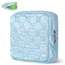 Desing Wish Sanitary Napkin Storage Bag Polyester Fabric Period Bag for Teen Girls Sanitary Pad Pouch for Sanitary Napkins/Tampons/Panty Liners Privacy Protector Pad Bag (Bubble-Check, Blue)