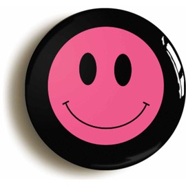 Ozorath PINK HAPPY SMILING ACID HOUSE EIGHTIES BADGE BUTTON PIN (Size is 1inch/25mm diameter)