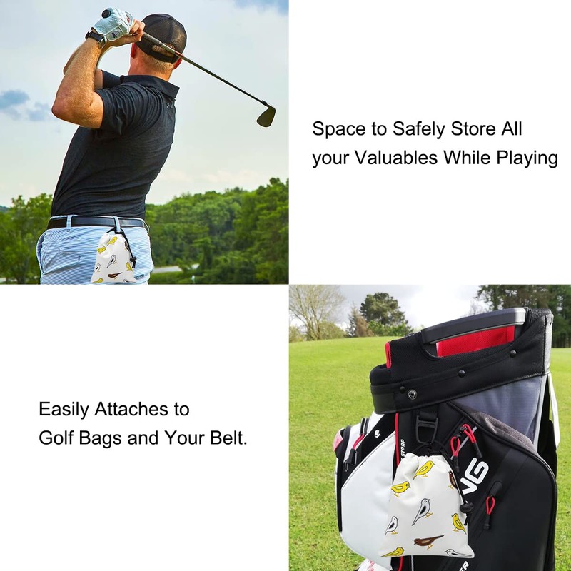 Aliennana Golf Valuables Pouch, Leather Golf Tee Pouch with Drawstring