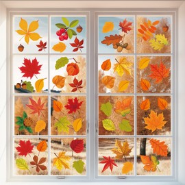 Fall Window Clings, 9 Sheets Autumn Maple Leaf Window Decals Clings for Glass Windows Thanksgiving Decorations