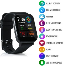 Zewa® Fitness Smart Health Watch, Oxygen Level Monitoring, Continuous Pulse Measurement, Call & SMS Notifications, Measurement, Tracks Time, Steps, Distance, Calories.