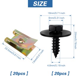 40 Pcs Screw and Nut Clip Kit, Hanibos 20 Auto Body Fender Screws and 20 Bumper Guard Plate Fixing Bolts, Car Bumper Screws U Type Fastener Clip for Car Wheel Arch Cover Undertray Fender