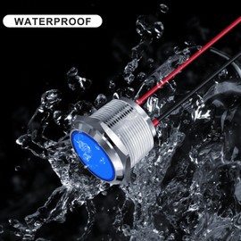 FICOLPO 5 Pcs LED Metal Waterproof Indicator Light, AC/DC 12-24V 0.87-inch Mounting Hole Pre-wired Pilot Signal Light for Car, Trucks, Boats, Marine, Dash, Industrial Electricity (Blue, 22mm)