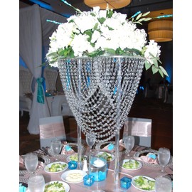 Acrylic Flower Stand Crystal Vase 2 Pcs, Oval Clear Centerpieces for Wedding Table Decorative, Party Ceremony Centerpiece Stand with Crystal for Elegant Wedding