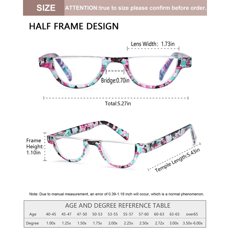 EYEURL Half Frame Reading Glasses for Women-4 Pack Blue Light