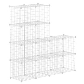 HUBSON Wire Cube Storage Organizer, Book/Toy/Craft/Potted Plants and petCloset Organizers and Storage Shelves，12-Cube Freely Combinable Metal Grids Storage Shelf, White Iron