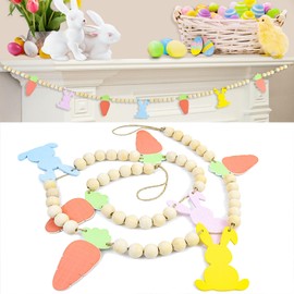 Easter Wooden Beads Garland 4.1ft Colorful Bunny Carrot Garland Easter Day Wooden Garland Banner Indoor Easter Beaded Garland Hanging Garland Decorations Outdoor for Mantle Wall Fireplace Tiered Tray