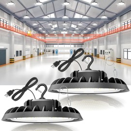 VOLISUN 2 Pack UFO Led High Bay Light 22,500LM, 150W, 5000K Daylight, 100-277V High Bay Led Shop Light, ETL Listed Commercial Bay Lighting for Garage Workshop Barn Factory Warehouse