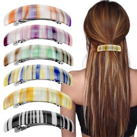 6PCS Colored Stripe Hair Barrette,Large Vintage Hair Barrette for Women,French Hair Clips Vintage Snap Hair clips Accessories Gifts for Women Girls Thick Hair