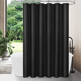 MitoVilla Extra Long Shower Curtain Liner, Black Shower Liner Fabric with Plastic Hooks, Waterproof Bath Curtain Liner Polyester Soft Lightweight, 72 x 84 Inches, Washable