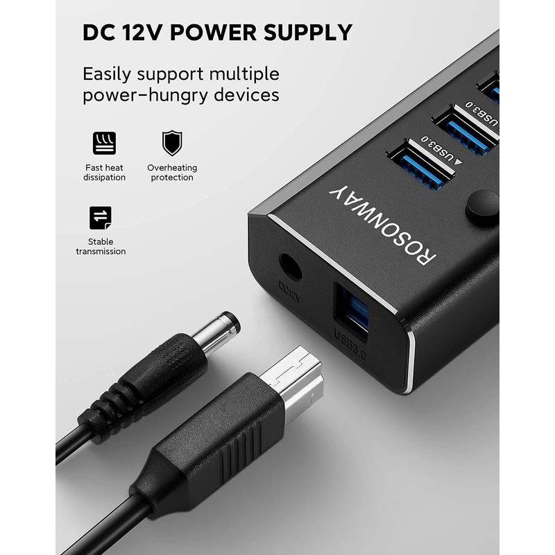 Rosonway - Hub USB de 10 puertos USB 3.0 de