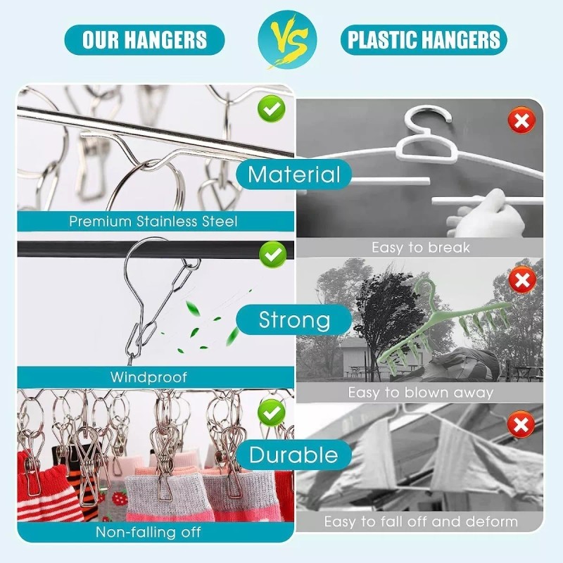 SANBREVE Tendedero Portatil Ropa Secadora Acero Inoxidable 40 Pinzas