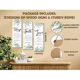 Zmyollo Inspirational Wall Decor Sign, 3 Pieces Motivational Wooden Sign With Rope, Hope Faith Love Wall Art Decor For Office Home Bedroom Living Room, Artwork Gifts For Family Friend, B04
