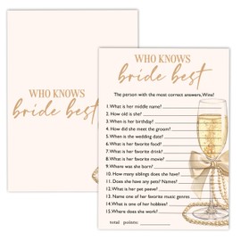 DRWJPAT Bridal Shower Games, Bow Champagne Wedding Shower Games for Bride to Be Groom Newlyweds, Bachelorette Engagement Party Ideas Decorations, Who Knows Bride Best Game Cards for 25 Guest, A18