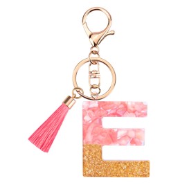 Suweibuke Cute Pink Key Chains for Women Girls, Initial Letter Keychains with Tassel, Charms for Key Purse Handbags Backpacks, Pink-e, Average Size