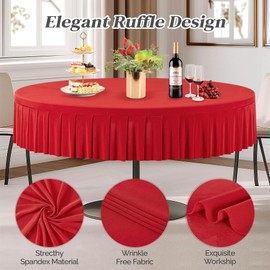 4 Pack Red Spandex Round Tablecloths for 60 inch Table, Stretchy Fitted 5FT Round Table Cloths,Wrinkle Free Table Cover with Skirt for Wedding Party Dining Banquet