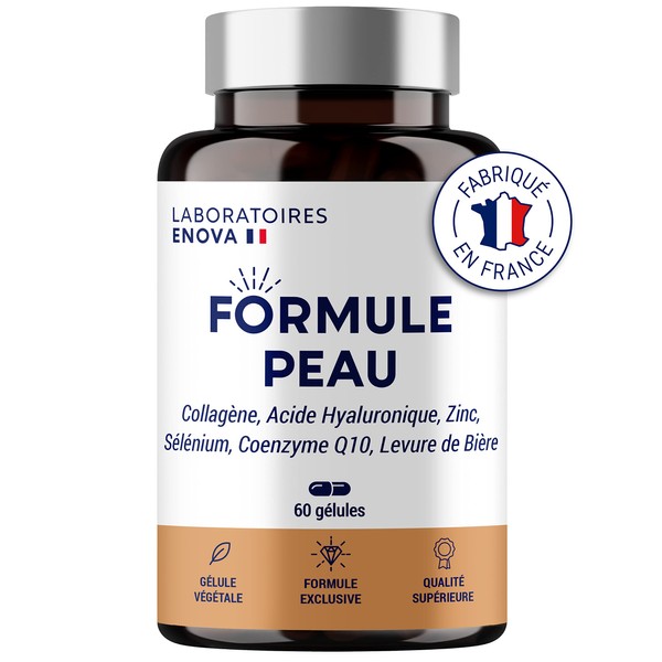 Skin Formula | Marine Collagen, Hyaluronic Acid, Coenzyme Q10, Zinc Selenium Beer Yeast | Antioxidant Hydration Imperfection | Food Supplement Skin 30 Days | Made in France
