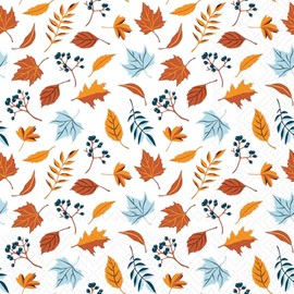 IHR Ideal Home Range Cocktail Napkins Disposable 3-Ply Paper Party Napkin Pack, 5" x 5", Autumn Leaves Scatter, 20-Count