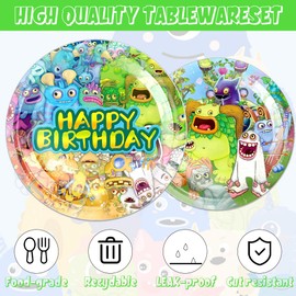 141pcs Singing Monsters Birthday Tableware Decorations Party Plates Cups Soccer Theme Napkins Singing Monsters Party Decoration