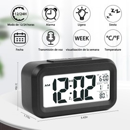 WEISPO Reloj Despertador Digital con Pantalla LED, Despertador Electronico con Función Snooze, Temperatura, 12/24 H, Fecha, Reloj de Alarma Digital para Dormir, Mesilla, Dormitorio, Cocina, Oficina