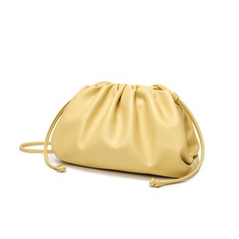 Huralona Dressy Pleated Vegan Leather Clutch Purse Super Soft Cloud Dumpling Clutch Bag for Women PU Evening Purse Handbag (Light Yellow, M)