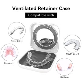HEMILAB® Retainer Case, Slim Aligner Case with Vent Holes, Compatible with Invisalign, Mouth Guard Case with Mirror, Cute Orthodontic Retainer Case with Retainer Removal Tool and Brush, White