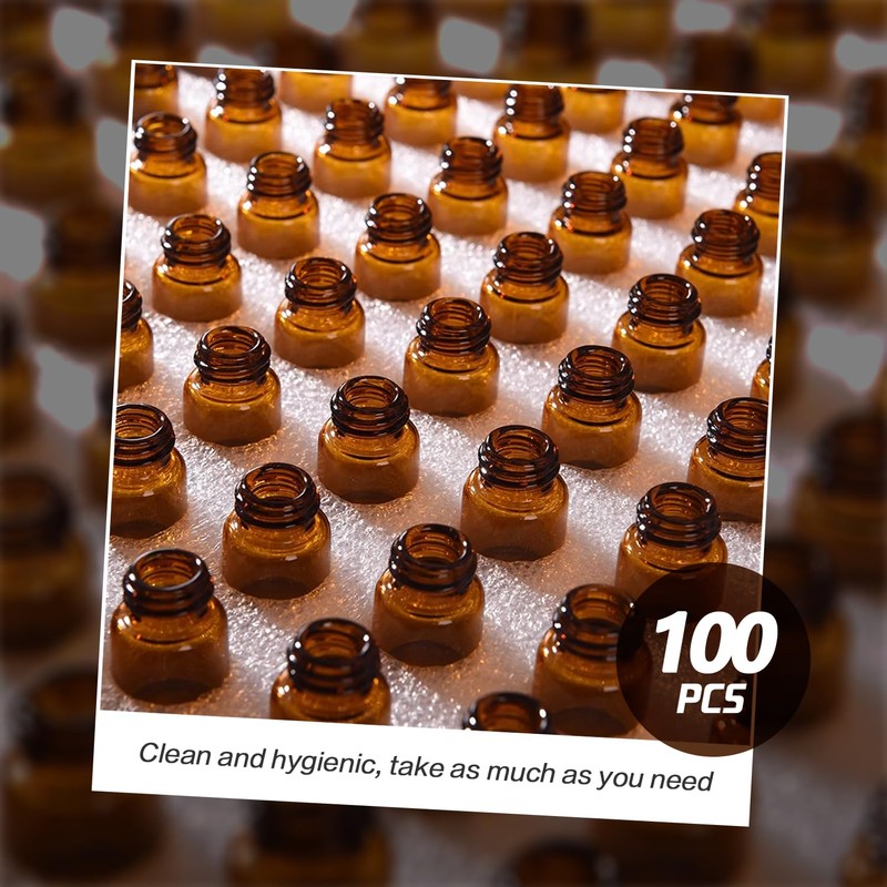 TOPWEL 100pcs (1/4 dram) 1ml Amber Glass Essential Oil Bottle