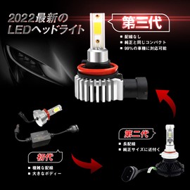 LED Headlight, HB3, Same Size as Originals, Super Large Luminescent Surface COB Chip, 12,000 LM, 6,000 K, Compatible with Vehicle Inspections (Japan), For 12V Only, LED Fog Lamps, Integrated, IP65 Waterproof, Japanese Language Guide (English Language Not
