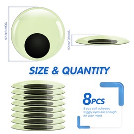 TOAOB 8pcs Luminous Large Googly Wiggle Eyes with Self Adhesive 4 Inch Giant Glow in The Dark Wiggle Eyes for DIY Crafts Scrapbooking Decoration