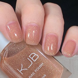 Glitter Nail Polish - Nude Pink Shimmer Nail Polish - Neutral Nail Varnish - Quick Dry Long Lasting Nail Paint - Breathable Vegan French Manicure No Need UV Polish for Women DIY Nail Art Manicure