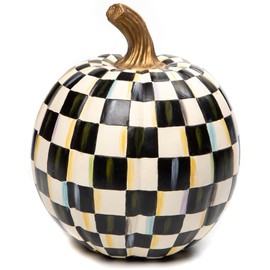 MACKENZIE-CHILDS Small Decorative Pumpkin for Fall Decor, Autumn Decorations for Home, Black-and-White Courtly Check