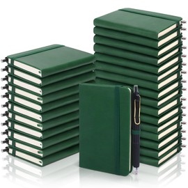 Aodaer 50 Sets Pocket Notebook Journal with Pens, 160 Pages, 3.5 x 5.5 Inch Mini Lined Journal Notebook A6 Leather Hardcover College Ruled Notepad with Pen Holder for School Office Gifts, Dark Green
