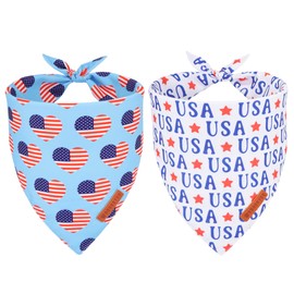 ADOGGYGO 4th of July Dog Bandanas, American Flag Dog Scarf, Multi Size Offered, White Blue Dog Flag Bandana for Medium Large Dogs Pets (Large, 4th of July)