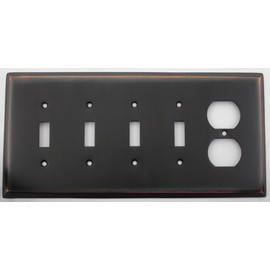 Oil Rubbed Bronze 5 Gang Wall Plate - 4 Toggle Switch 1 Duplex Outlet