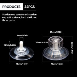 Aimeke Pack of 24 Suction Cups with Thread Diameter 45 mm Thick Suction Cups with Knurled Nut for Aquarium Wheel Cover Awning Caravan Motorhome Camping Accessories
