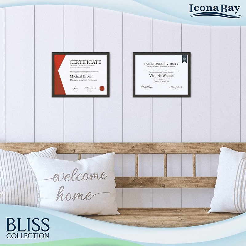 Icona Bay 8.5x11 Black Certificate Frame, Modern Style Wood Composite