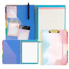 Clipboard Folio with Refillable Lined Notepad, Spiral Clipboards Folder with 5 Colorful Dividers 10 Pockets, Clipboard A4 Folder with Document Compartments for Office, Students, Nurses, 12.8" x 9.5"