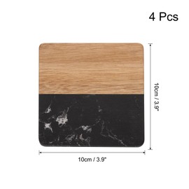 uxcell 4pcs Marble Wood Drinks Coasters, 3.9" Square Wooden Coasters Coffee Tables Dining Tables for Your Drinks, Wine Bar Glasses Black