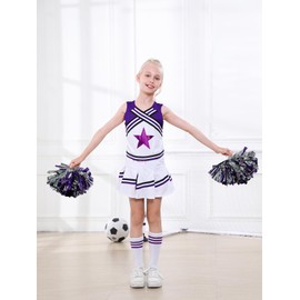 Little Girls Cheerleader Uniform Outfit Cheerleading Costume Fun Varsity Brand Youth Gifts (Purple, 6x-7)