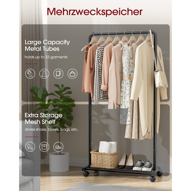 Sakugi Clothes Rack - Clothing Rack with Storage Mesh Shelf